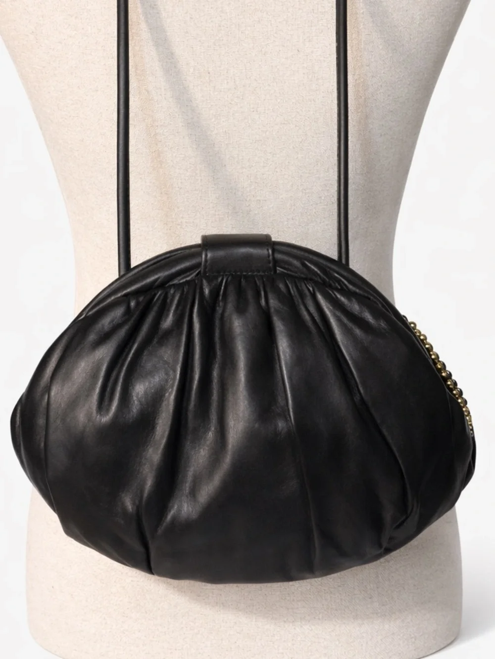 Vintage 80s leather studded Park Avenue Int. Soft Crossbody bag. Gold hardware